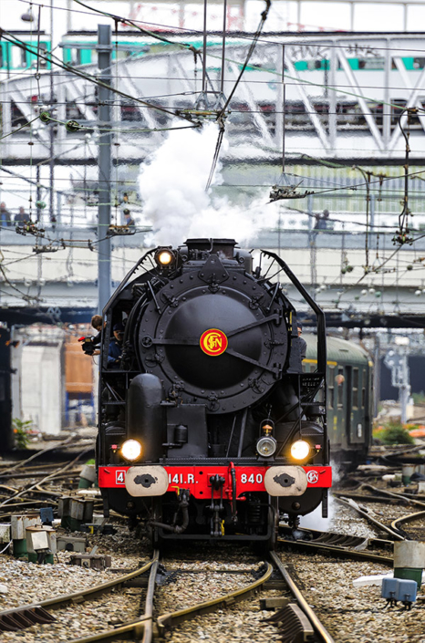 Locomotive à vapeur 141R840 à Paris Austerlitz le 21 octobre 2017 (photo Nicolas Laverroux)