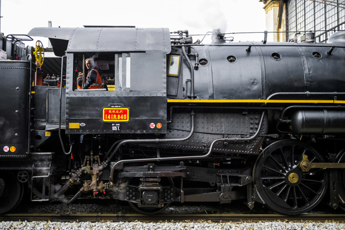 Locomotive à vapeur 141R840 à Paris Austerlitz le 21 octobre 2017 (photo Nicolas Laverroux)