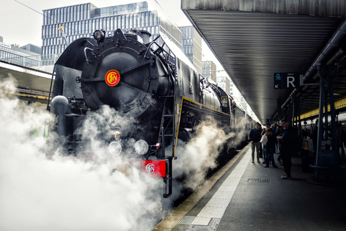 Locomotive à vapeur 141R840 à Paris Austerlitz le 21 octobre 2017 (photo Nicolas Laverroux)