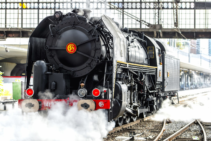 Locomotive à vapeur 141R840 à Paris Austerlitz le 21 octobre 2017 (photo Nicolas Laverroux)