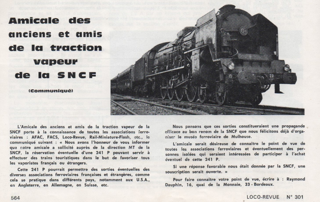 Loco revue, décembre 1969 : locomotive vapeur 241 P